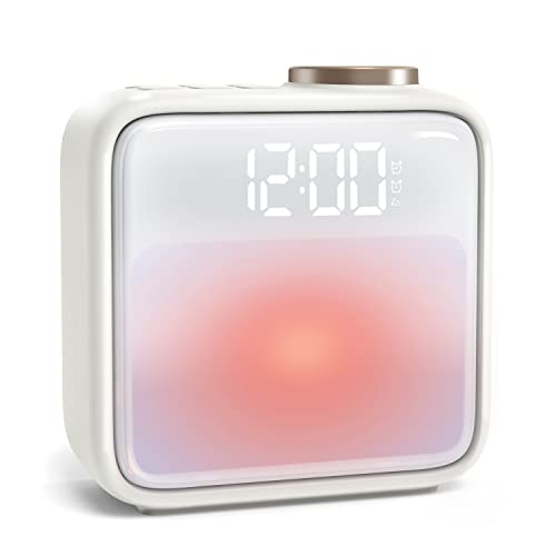 AIRIVO Alarm Clock Lights, Cute Battery Alarm Clock for Bedrooms, 6 Scenes & White Noise Sync, Dual Alarms & Snooze, for Heavy Sleepers, Gifts for Kids Teens