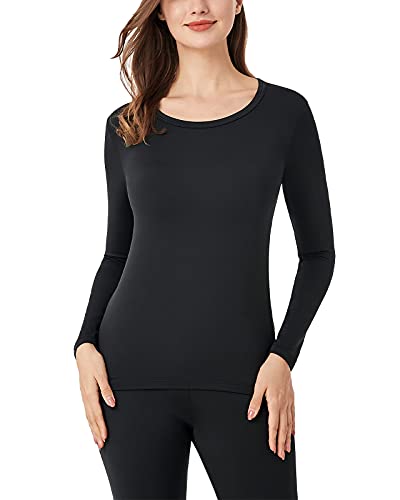 LAPASA Women Thermal Shirt (Pack 1) Top Long Sleeve Undershirt Crew Neck Lightweight Thermoflux 100 Mildly Warm Soft Baselayer L15 Medium Black