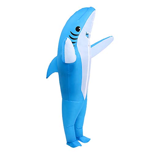 IHGYT Inflatable Shark Costume Air Blow up Jaws Jumpsuit Fancy Dress Funny Carcharias Suit for Cosplay Party Halloween Christmas Carnival, Adult Size(blue)