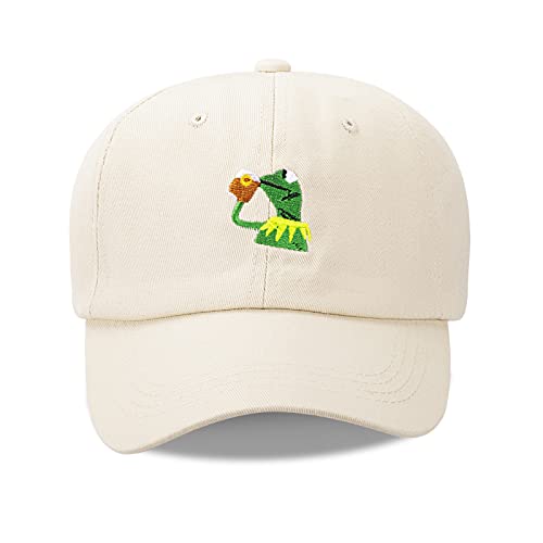 Marthasky Baseball Cap Kermit The Frog Sipping Tea Logo Trucker Hat Unisex Outdoor Adjustable Strapback Cap Beige