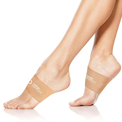 Copper Compression Copper Arch Support - 2 Plantar Fasciitis Braces / Sleeves. Foot Care, Heel Spurs, Feet Pain Relief, Flat & Fallen Arches, High Arch. (1 Pair - One Size Fits All - Natural Color)