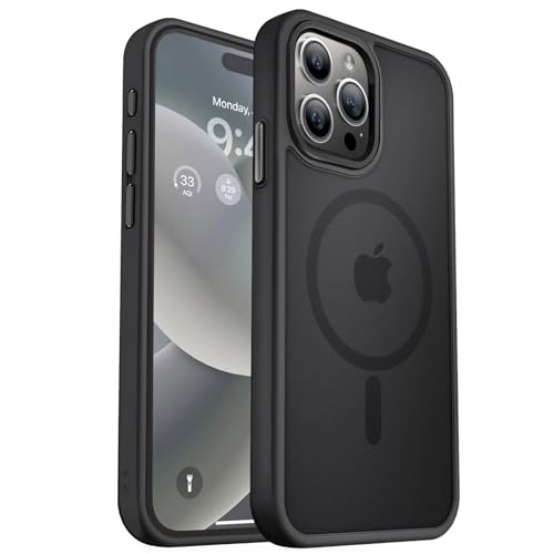 MOCCA Strong Magnetic for iPhone 15 Pro Max Case, [Compatible with Magsafe][13FT Military Drop Protection] Slim Translucent Matte Shockproof Case for iPhone 15 ProMax Case 6.7'', Black