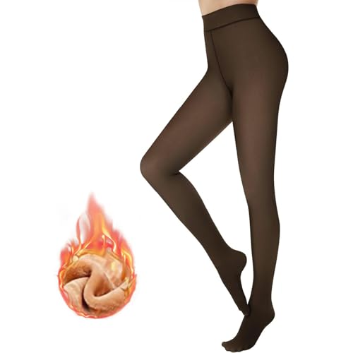 Bontierie Women Fleece Lined Fake Translucent Thick Tights Winter Warm Sheer Leggings High Waisted Thermal Pantyhose