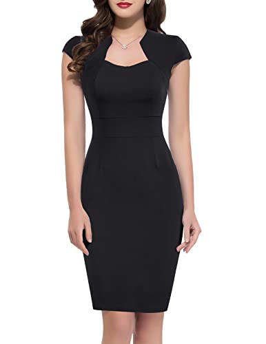GRACE KARIN Women's 1950s Pinup Square Neck Black Bodycon Pencil Dress L CL8947-1
