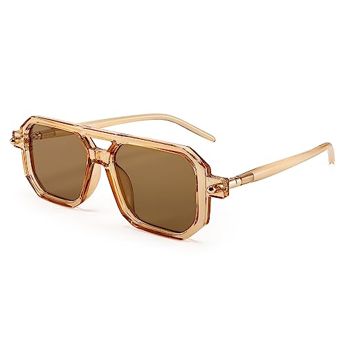 FEISEDY Vintage Square 70s Flat Aviator Sunglasses Women Men Classic Retro Stylish Frame UV400 Sunglasses B2622