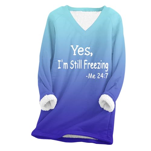 KSODFNXH Navy Blue Sweatshirt Women Warm Winter Fashion Fleece Long Sleeve Tops Solid Color V Neck Casual Sweatshirts Beige Sweatshirt Crewneck Sweatshirts Vintage Blue,Medium