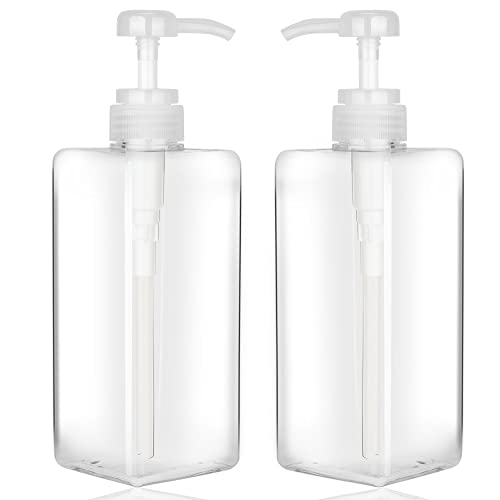 2Pack 22oz/650ml Pump Bottle Dispenser Jansburg Refillable Square Plastic Lotion Dispenser Empty Lotion Pump Bottle Empty Refillable Liquid Container for Soap Lotion Shampoo Clear