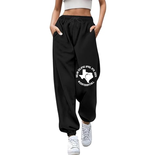 Workout Joggers Women Solar Eclipse April 08 Print Drawstring Casual Palazzo Pants Elastic Waist Baggy Trousers with Pocket Women Pants Trendy (Hot Pink,L)