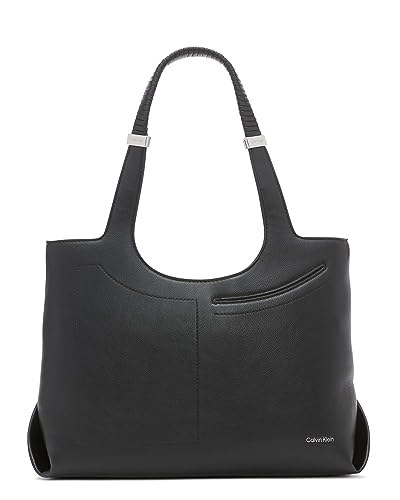 Calvin Klein Lake North/South Organizational Tote, Black/Silver