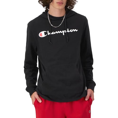 Champion, Midweight, Soft and Comfortable T-Shirt Hoodie for Men, Black Script, Small