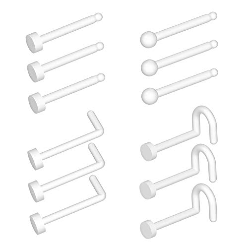 NZDLM Clear Nose Ring Bioflex Nose Rings Studs L Shaped Nose Rings Corkscrew Nose Rings Body Piercing Jewelry For Women Men