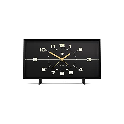 NEWGATE Wideboy - Retro Inspired Alarm Clock - Analogue Alarm Clock - Bedside Alarm Clock - Battery Alarm Clock - Silent Alarm Clock - Desk Clock - Office Clock (Black Dial)
