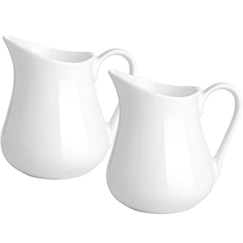 Gurygo 2 Pack 4 Oz Classic White Creamer with Handle - Small Creamer Pitcher Set - Fine Porcelain Small Milk Pitcher - Ceramic Creamer Pitcher for Coffee Milk Sauces Salad, Microwave & Freezer Safe