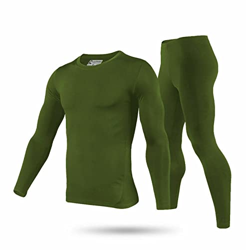 9M Men's Ultra Soft Thermal Underwear Base Layer Long Johns Set with Fleece Lined, Army Green, Small