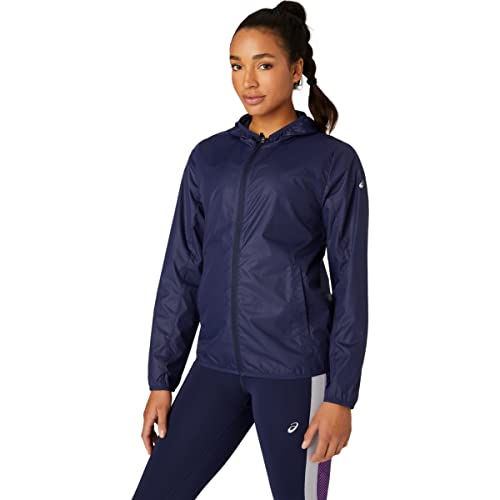 ASICS Women's PACKABLE JACKET Running Apparel, M, PEACOAT EMBOSS