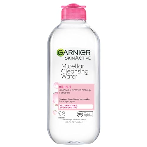Garnier SkinActive Micellar Water for All Skin Types, Facial Cleanser & Makeup Remover, 13.5 Fl Oz (400mL), 1 Count (Packaging May Vary)