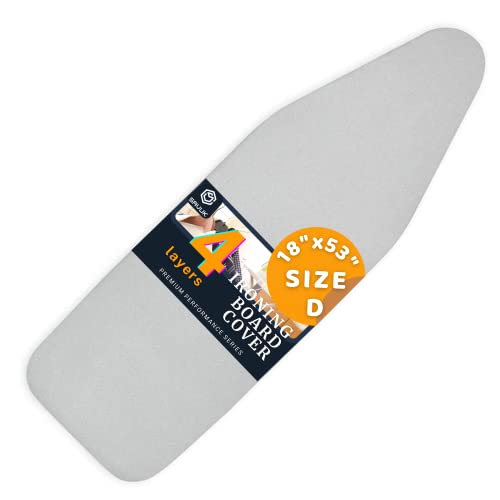 Ironing Board Cover and Pad Standard Size Silicone Coated 4 Layers 18'x53' inch Extra Heavy Duty Thick Padding, Heat Reflective, Non Stick Scorch and Stain Resistant (Silver, 18' X 53')