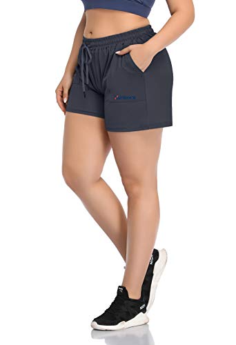 ZERDOCEAN Women's Plus Size Fitness Running Sports Shorts Gym Athletic Shorts Drawstring Waist with Side Pockets Darkgray 2X