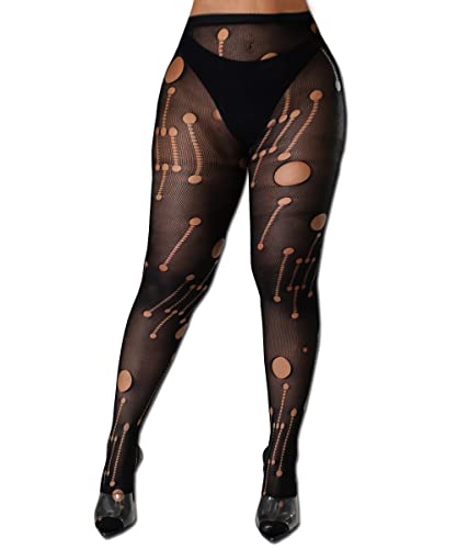 XIUSEMY Women Sexy Tights Fishnet Stockings Patterned Tights Thigh-High Black Socks Lace Leggings Pantyhose QG M