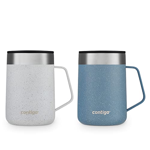 Contigo Streeterville Stainless Steel Travel Mug with Splash-Proof Lid, 14oz Vacuum-Insulated Coffee Mug with Handle & Grip Base to Prevent Slipping, Dishwasher Safe, Salt & Dark Ice