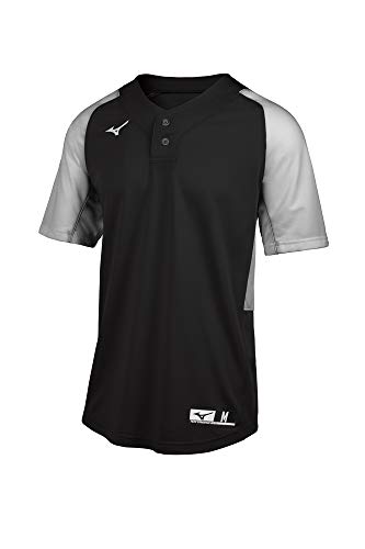 Mizuno Aerolite 2-Button Baseball Jersey, Black-Grey, Large
