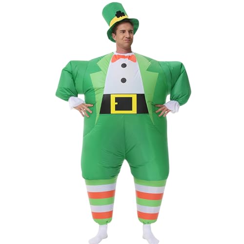Arokibui Inflatable St. Patrick's Day Costume Blow up Costume Green Leprechaun Costume with Hat Party Christmas Halloween Costume Unisex Saint Patrick's Day Costume