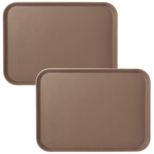 CURTA 2-Pack Restaurant Grade Non-Slip Tray, NSF, 22 Inch x 16 Inch, Plastic Rubber Lined Rectangular Serving Tray, Brown