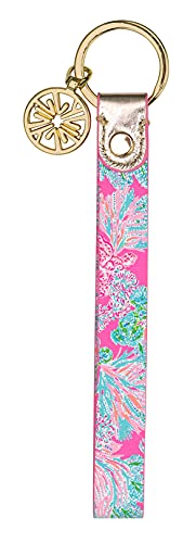 Lilly Pulitzer Durable Pink Leatherette Strap Key Chain, Cute Wristlet Keychain Accessory with Flat Metal Ring, Seaing Things