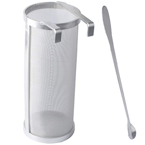 Gekufa Hop Filter 4 x 10 Inch Hop Spider 300 Micron Mesh Stainless Steel Strainer with Spoon for Home Beer Brewing Kettle Homebrew Hop Strainer