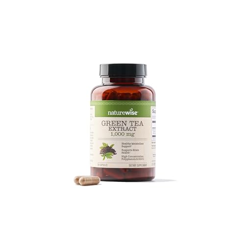 NatureWise Green Tea Extract Capsules 1000 mg - 50% EGCG & 98% Polyphenols - Extra Strength Antioxidants for Heart Health and Energy - Vegan, Gluten Free, Non-GMO - 90 Capsules[45-Day Supply]