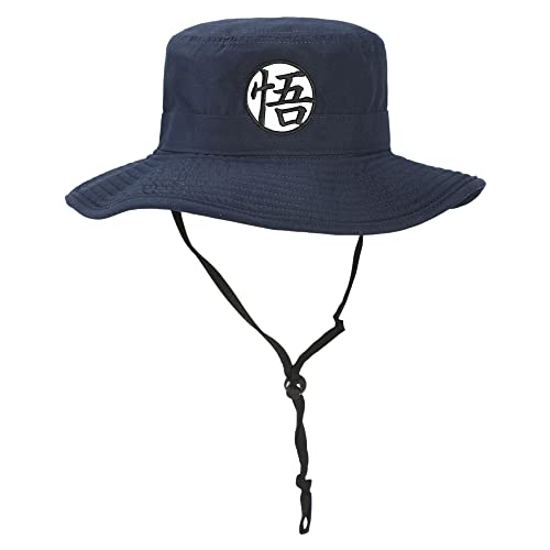 Dragon Ball Z Plain Blue Sun Hat with Embroidered Patch and Chin String for Men Women
