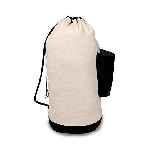 Smart Design Extra Large Duffel Hamper Bag w/Pocket - Heavy Duty Canvas - Laundry, Clothes, Clothing, Sports, Toys Organizer - Home Organization (Holds 3 Loads) (26 x 37 Inch) [White & Black]