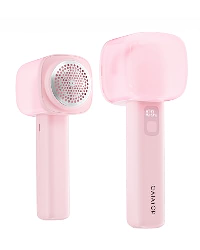 GAIATOP Fabric Shaver, Rechargeable Lint Remover with LED Display and 6-Leaf Blades, 3-Speed Electric Lint Shaver for Removing Fuzz and Pill from Clothes/Sweater/Furniture/Couch/Blanket, Pink