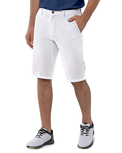 33,000ft Men's Golf Shorts Dry Fit, Lightweight Quick Dry Golf Stretch Shorts with Pockets 11' Inseam for Travel Casual White