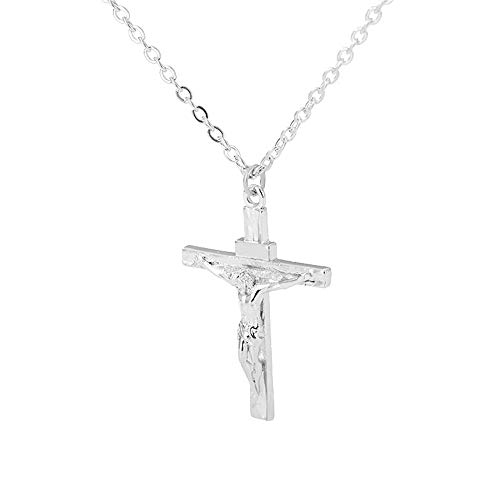 Kumshunie Stainless Steel Cross Crucifix Pendant Necklace Dainty Unisex Religious Baptism Jewelry Silver