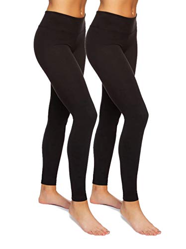 Felina Sueded Athleisure Performance Legging (2-Pack) Womens Leggings w/Slimming Waist Band Style: C3690RT (X-Large, Black)