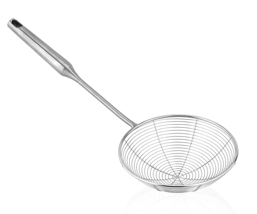 SUNWUKIN 304 Stainless Steel Spider Strainer Skimmer Ladle for Cooking and Frying, Kitchen Gadgets Utensils Wire Strainer Pasta Strainer Spoon, 5.4 Inch 2