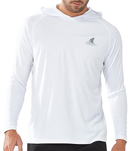 NORTHYARD Men's UPF 50+ Hoodie Shirts Rash Guard Long Sleeve Sun Protection SPF Swim Shirt UV for Running Hiking Fishing White L