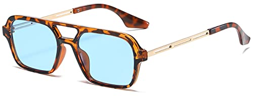 Trendy Retro Vintage 70s Square Flat Aviator Tinted Sunglasses for Women Men Rectangle Small Shades Narrow Sunnies Cool Cute Fashion (Tortoise Shell Frame/Blue Lens)