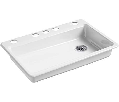 KOHLER K-8689-5U-0 Riverby Kitchen Sink, 33' x 22' x 5-7/8', White