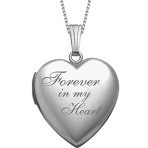 PicturesOnGold Forever In My Heart Locket Necklace for Women That Hold Pictures & Engraving in Personalized Sterling Silver (Locket + 1 Photo).