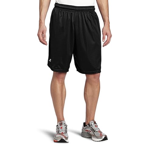 Russell Athletics Men's Mesh Shorts - Versatile Workout Attire with Pockets, Dry Fit Performance for Gym and Workouts, Black, Large