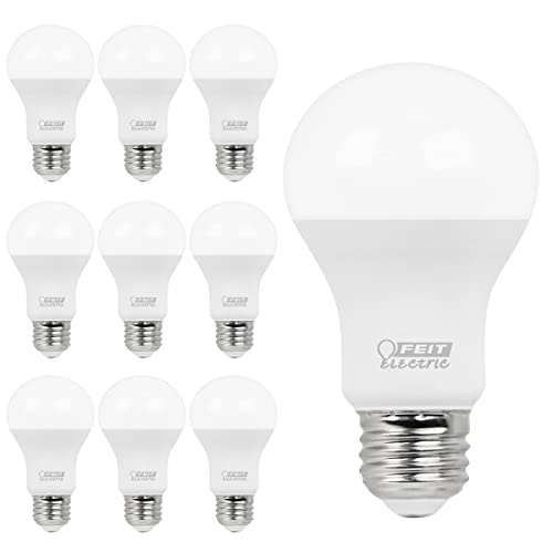 Feit Electric A19 LED Light Bulbs, 60W Equivalent, Non Dimmable, 800 Lumens, E26 Standard Base, 3000k Warm White, 80 CRI, 10 Year Lifetime, Energy Efficient, 10 Pack, A800830/10KLED/10/RP