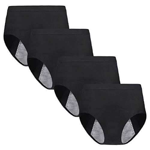 Hbhpov Ladies Underwear, Menstrual Period Underwear for Women Girls Cotton Panties High Waist Comfortable Easy Clean Briefs (Small, 4Black)