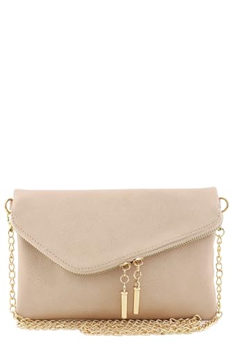 FashionPuzzle Envelope Wristlet Clutch Crossbody Bag with Chain Strap (Nude) One Size