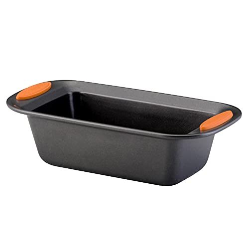 Rachael Ray Yum-o! Bakeware Oven Lovin' Nonstick Loaf Pan, 9-Inch by 5-Inch Steel Pan, Gray with Orange Handles
