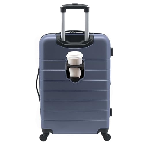 Wrangler Smart Luggage Set with Cup Holder and USB Port, Navy Blue, 20-Inch Carry-On