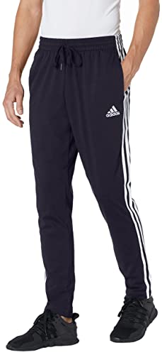 adidas Men's Essentials Single Jersey Tapered Open Hem 3-Stripes Pants, Legend Ink/White, Large