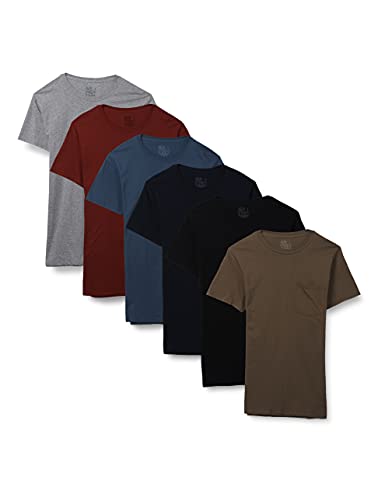 Fruit of the Loom Mens Eversoft Cotton Short Sleeve Pocket T-Shirts, Breathable & Tag Free Underwear, 6 Pack - Colors May Vary, Medium US