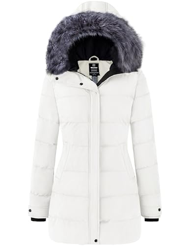 wantdo Women's Long Puffer Coat Warm Winter Parka Warm Winter Coats Beige M
